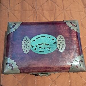 SMALL Vintage Wooden Jewelry Box with Metal Accents